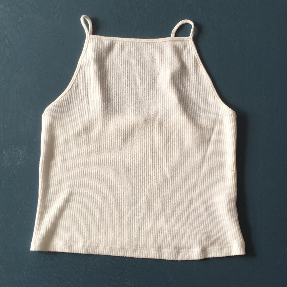 Ribbed White high neck crop top
